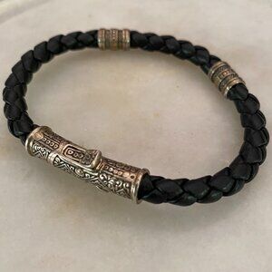Konstantino Men's Black Braided Leather Sterling Silver station bracelet